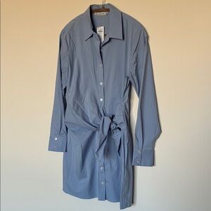 Women’s Blue Button-Front Shirt Dress with Tie Waist